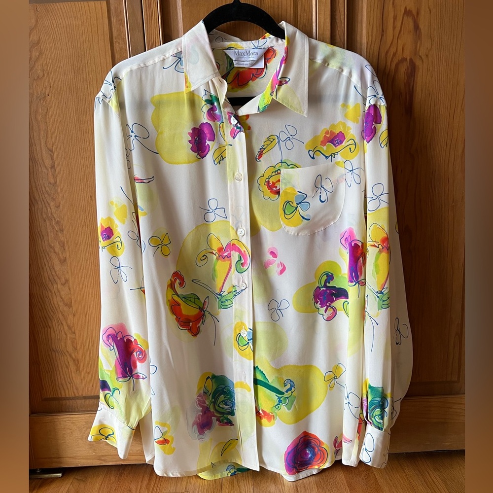 Max Mara Vtg Pura Seta 100% Silk Spring Flower Top